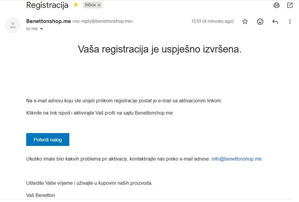 Benetton registracija